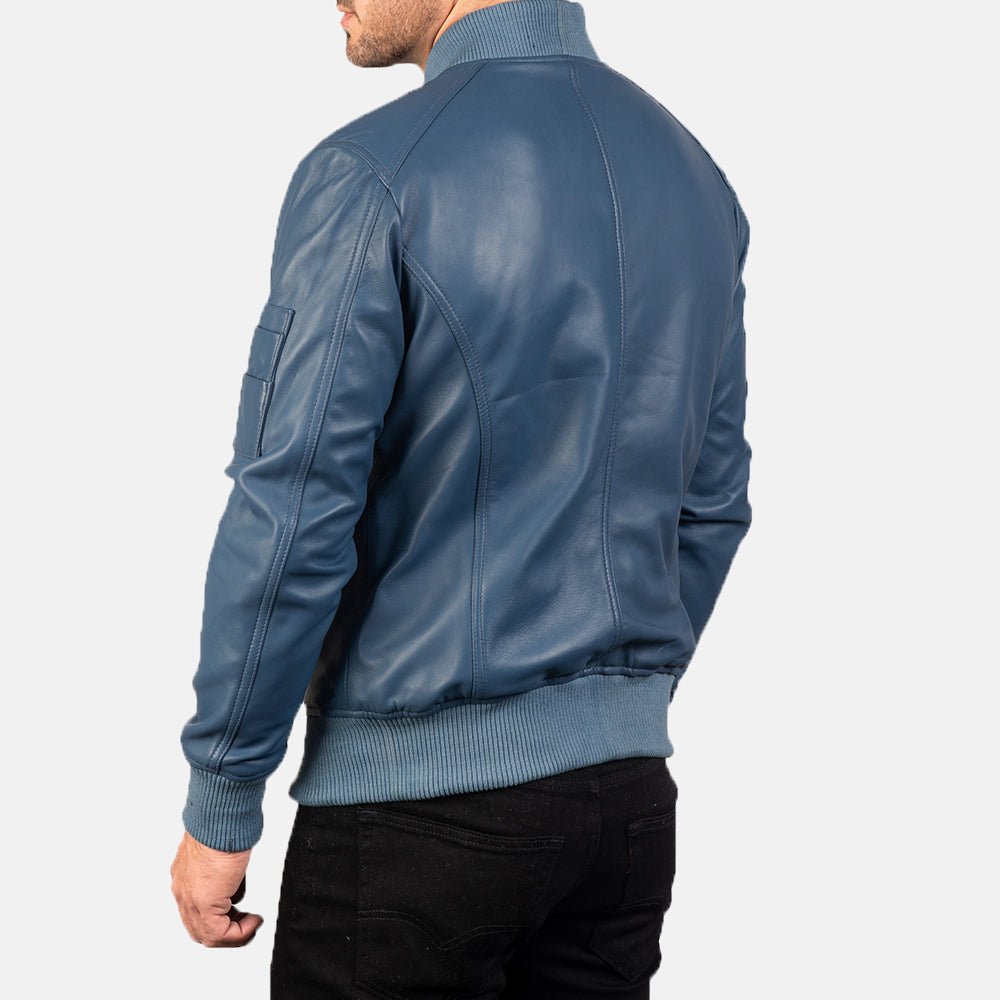 Men's Bomia MA-1 Blue Leather Bomber Jacket, Stylish Flight Outerwear - Image 5
