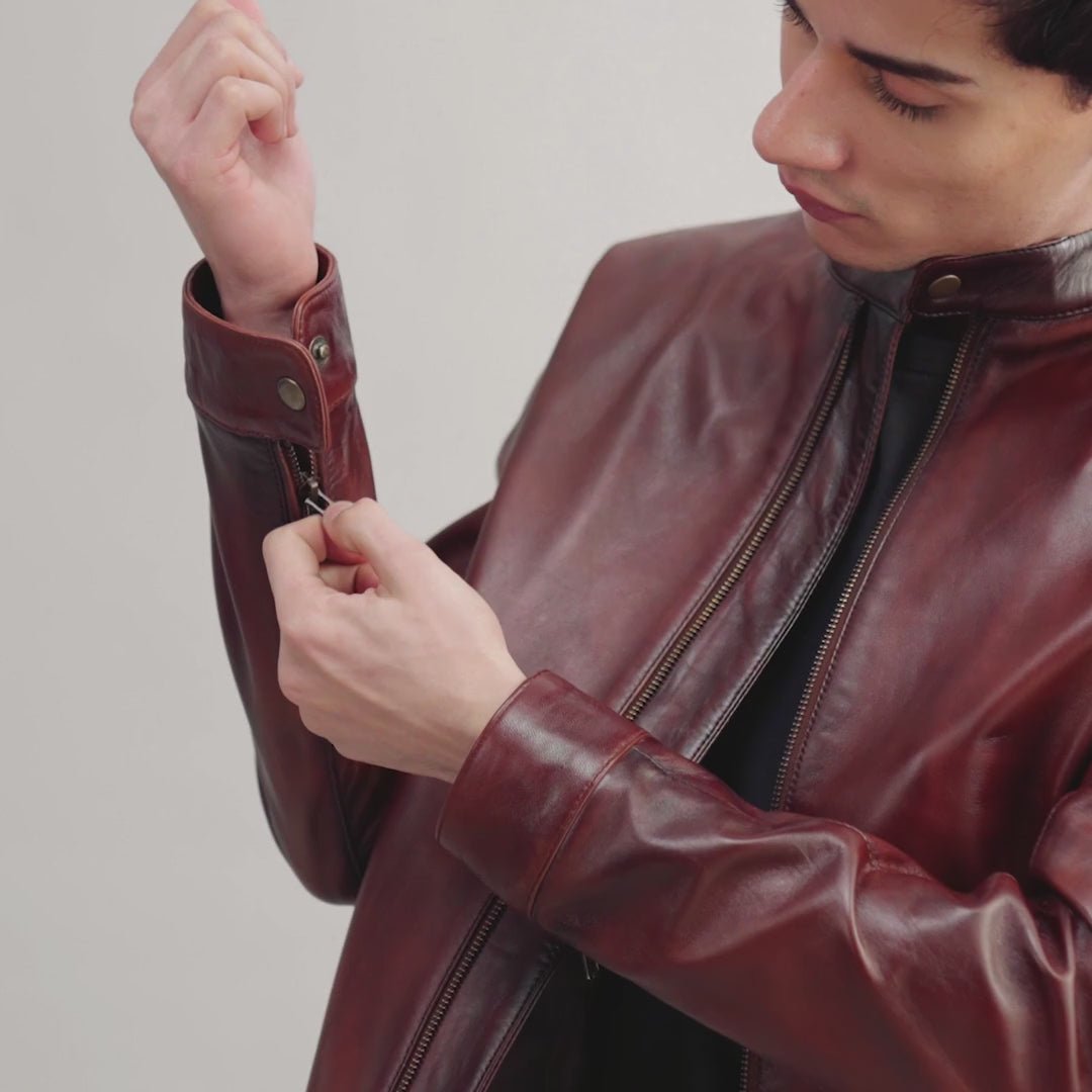 Men's Zen Distressed Brown Leather Biker Jacket, Vintage Moto Style - Image 5