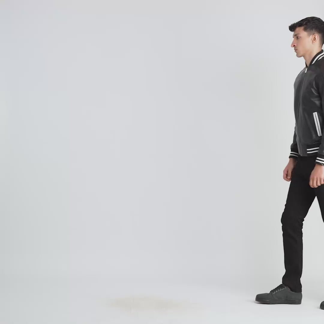 Pascal Black Leather Varsity Jacket for Men, Classic Letterman Jacket, Leather Bomber Coat, Stylish Casual Streetwear Outerwear - Image 5