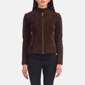 Adalyn Quilted Mocha Suede Biker Jacket for Women, Stylish Motorcycle Moto Coat, Diamond Quilted Suede Outerwear, Modern Casual Jacket