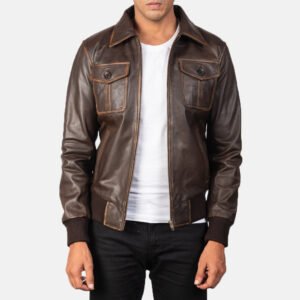 Aaron Brown Leather Bomber Jacket for Men, Vintage Aviator Flight Jacket, Classic Casual Streetwear Outerwear