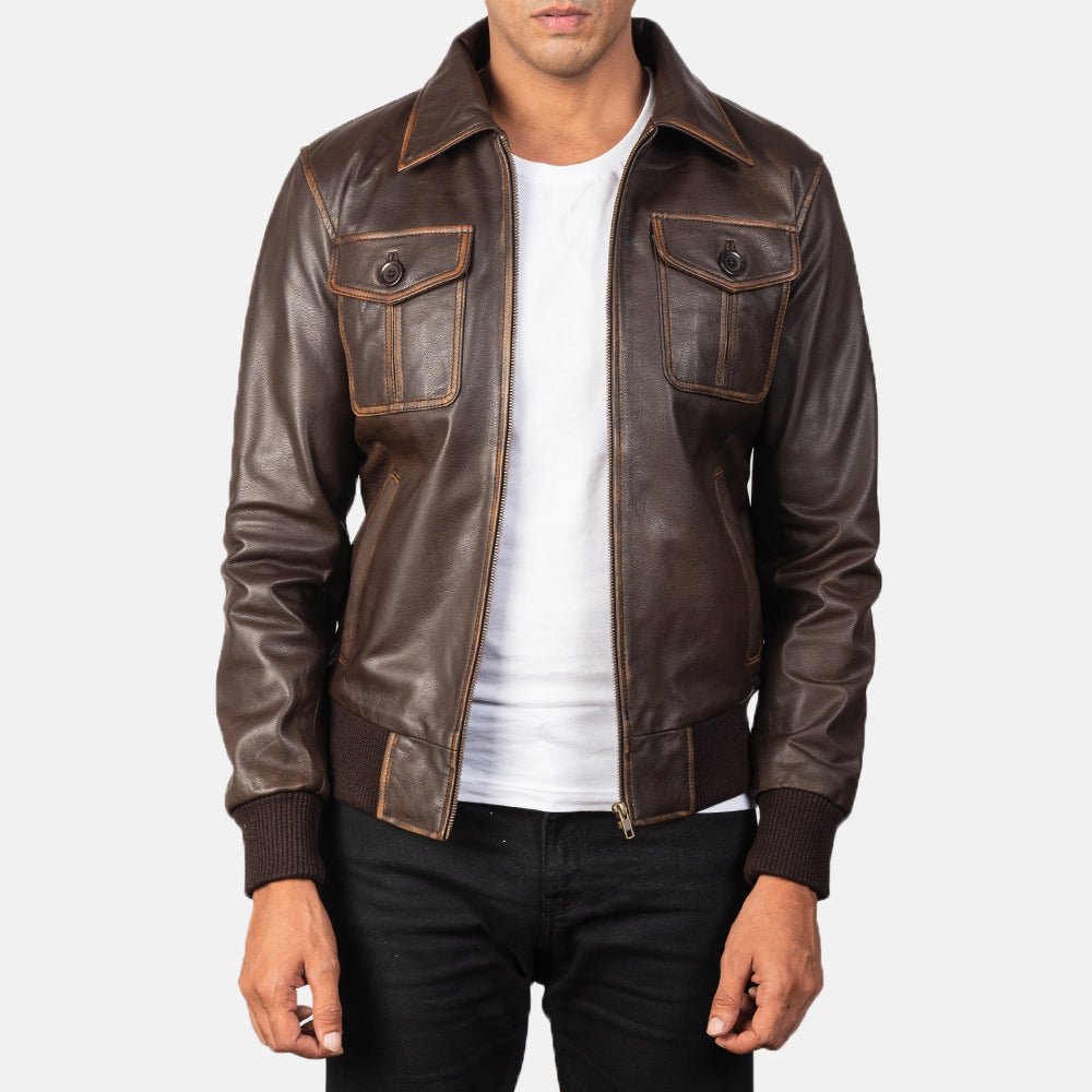 Men's Aaron Brown Leather Bomber Jacket, Classic Stylish Flight Jacket
