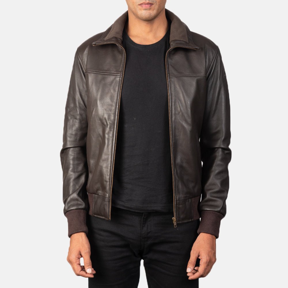 Air Rolf Brown Leather Bomber Jacket, Men's Vintage Aviator Jacket, Genuine Leather Flight Coat, Classic Biker Outerwear - Image 8