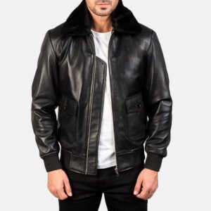 Airin G-1 Black Leather Bomber Jacket for Men, Classic Aviator Flight Jacket, Vintage Military Style Outerwear