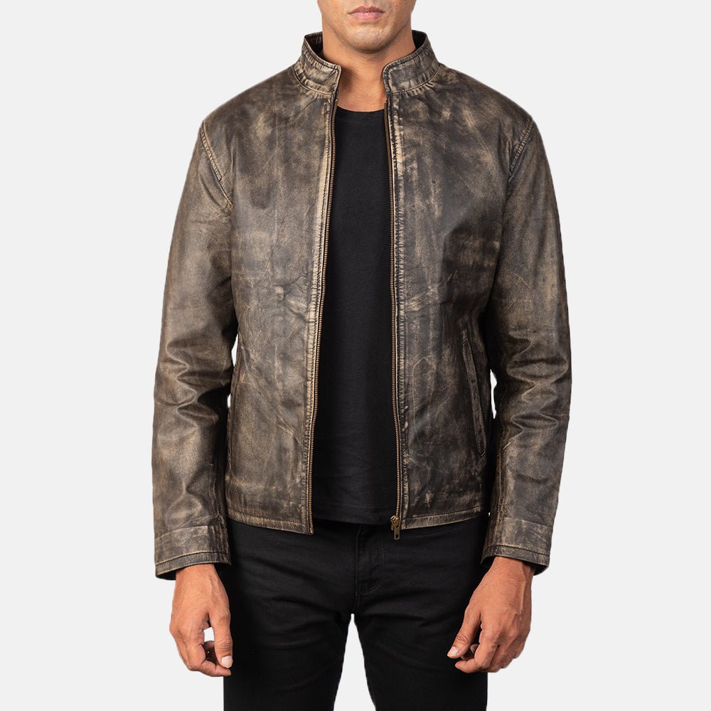 Alex Distressed Brown Leather Biker Jacket for Men, Vintage Motorcycle Jacket, Rugged Moto Rider Coat, Classic Leather Outerwear