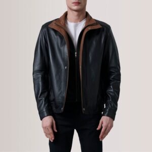 Men's Alfred Black Leather Bomber Jacket, Classic Aviator Flight Jacket, Stylish Casual Outerwear