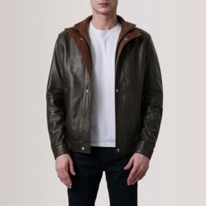 Alfred Brown Leather Bomber Jacket for Men, Vintage Aviator Flight Jacket, Classic Casual Streetwear Outerwear