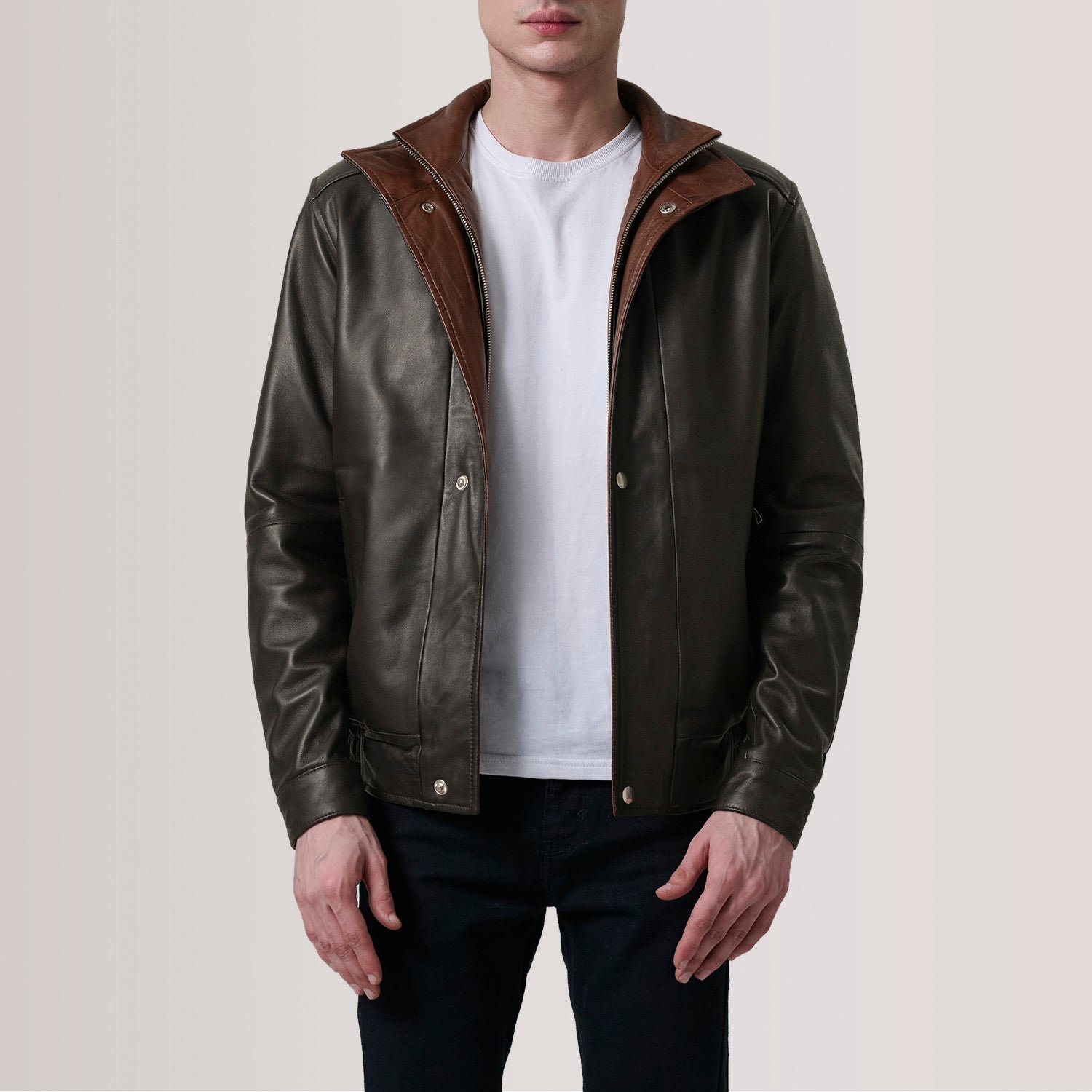 Alfred Brown Leather Bomber Jacket for Men, Vintage Aviator Flight Jacket, Classic Casual Streetwear Outerwear