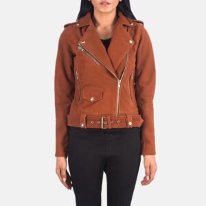 Alison Brown Suede Biker Jacket for Women, Classic Motorcycle Moto Jacket, Vintage-Inspired Suede Coat, Stylish Casual Outerwear