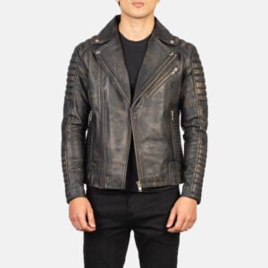 Men's Armand Distressed Brown Leather Biker Jacket, Vintage Moto Style