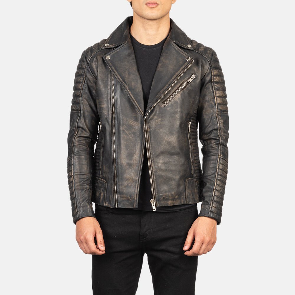 Men’s Armand Distressed Brown Leather Biker Jacket, Vintage Moto Style