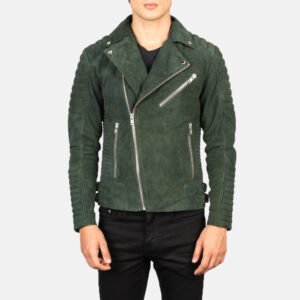 Men's Armand Green Suede Biker Jacket, Stylish Motorcycle Outerwear