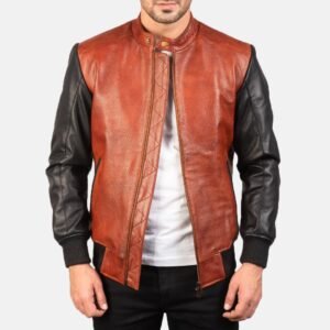 Avan Black & Maroon Leather Bomber Jacket for Men, Two Tone Aviator Flight Jacket, Vintage Motorcycle Outerwear