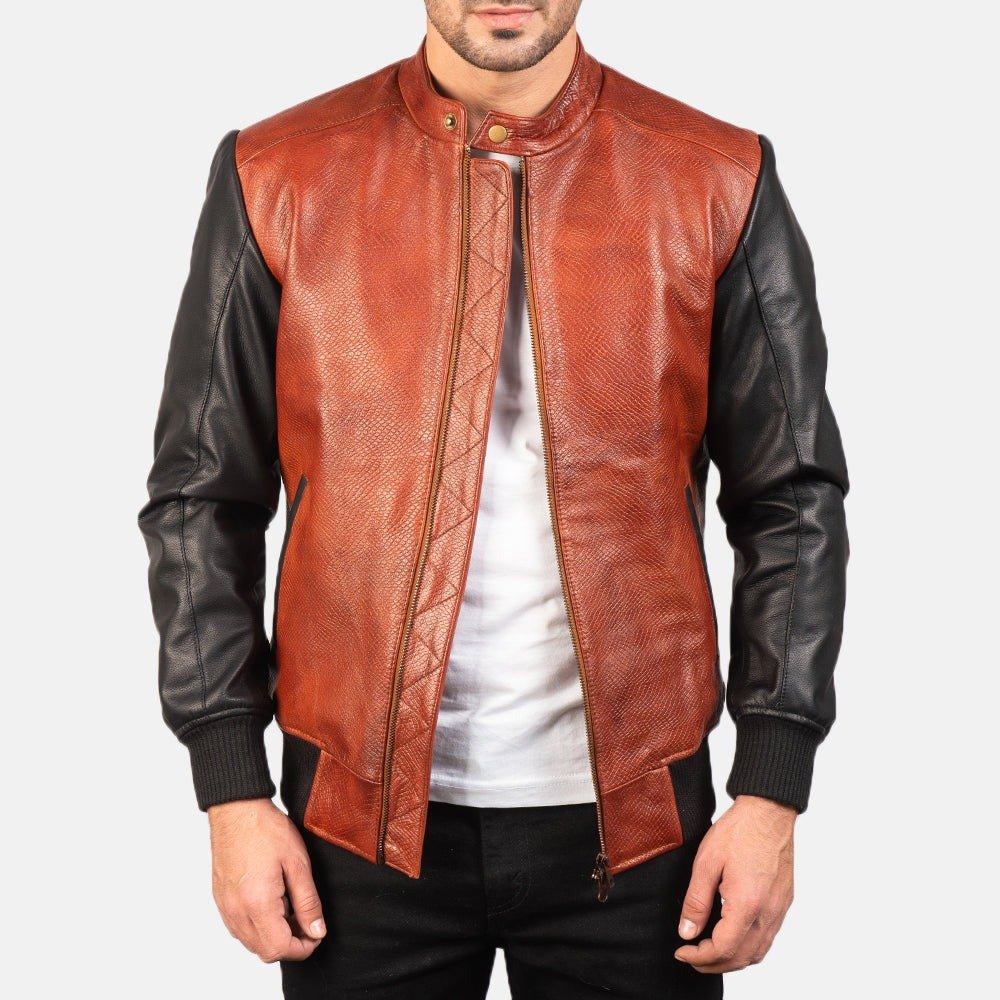 Avan Black & Maroon Leather Bomber Jacket for Men, Two Tone Aviator Flight Jacket, Vintage Motorcycle Outerwear