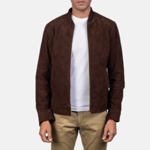 Blain Mocha Suede Bomber Jacket for Men, Vintage Suede Flight Jacket, Classic Casual Bomber Coat, Stylish Leather Outerwear