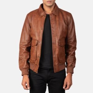 Coffmen Brown A2 Leather Bomber Jacket for Men, Vintage Aviator Flight Jacket, Classic Military Style Outerwear