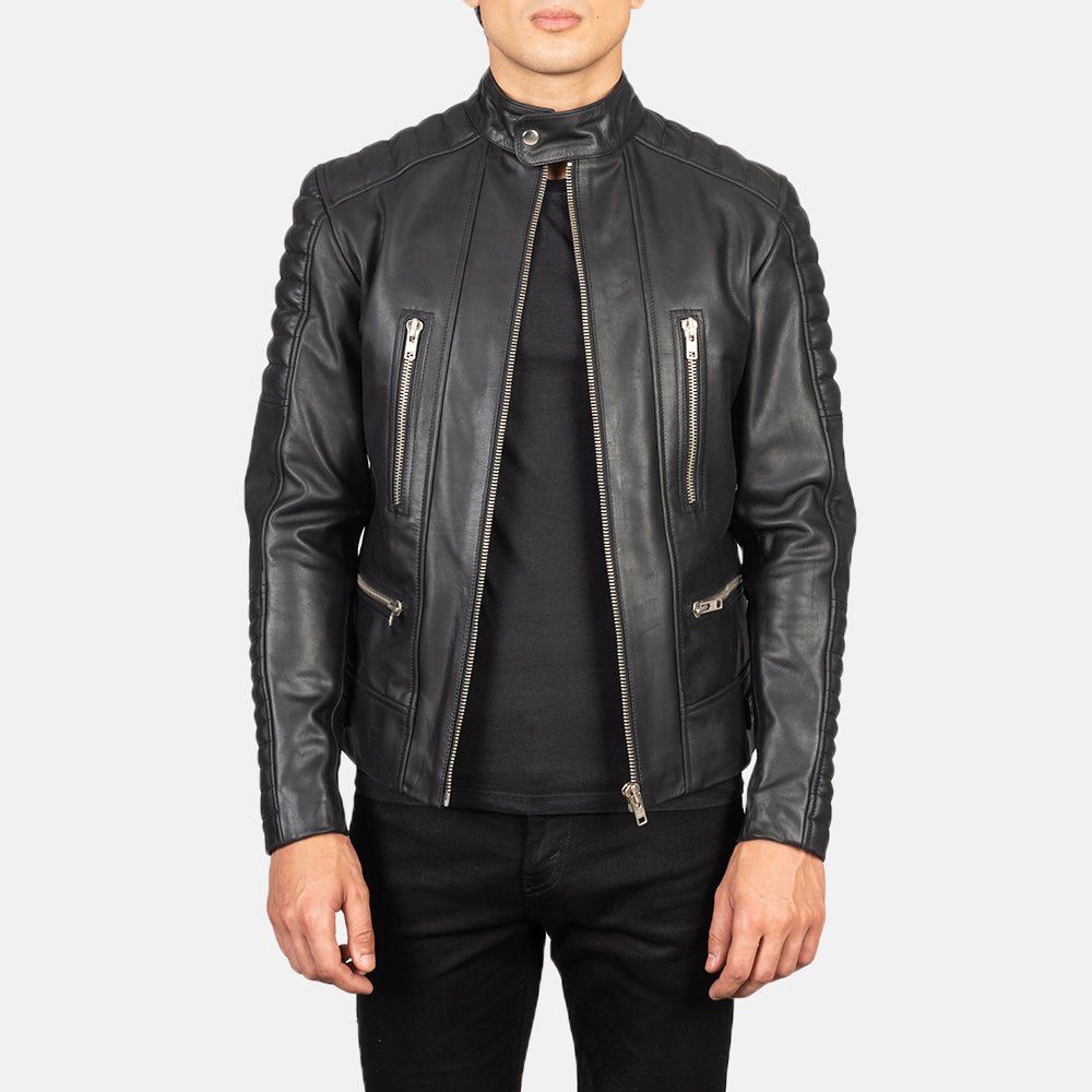 Men’s Damian Black Leather Biker Jacket, Classic Motorcycle Style