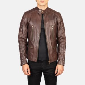 Men's Damian Brown Leather Biker Jacket, Classic Motorcycle Style