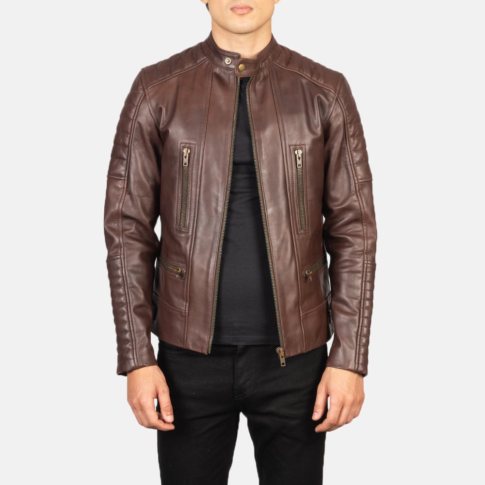 Men’s Damian Brown Leather Biker Jacket, Classic Motorcycle Style