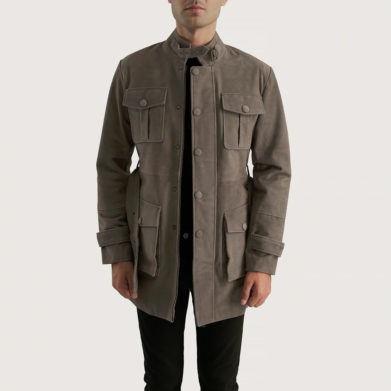 Dolf Grey Suede Jacket for Men, Vintage Suede Coat, Classic Casual Jacket, Stylish Minimalist Outerwear - Image 5