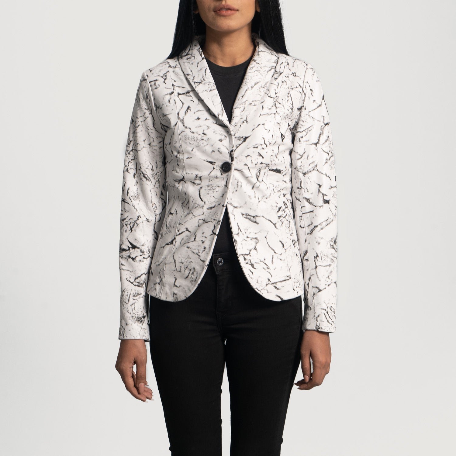 Donna Blake White Leather Blazer for Women, Elegant Tailored Jacket, Chic Modern Outerwear - Image 3