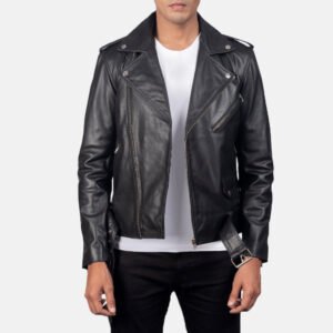 Allaric Alley Black Leather Biker Jacket for Men, Classic Motorcycle Jacket, Vintage Moto Rider Coat, Leather Outerwear