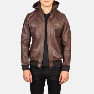 Bouncer Biz Brown Leather Bomber Jacket for Men, Vintage Aviator Flight Jacket, Classic Casual Outerwear