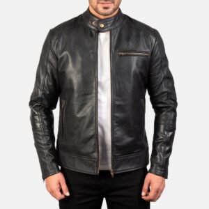 Dean Black Leather Biker Jacket for Men, Classic Motorcycle Jacket, Vintage Moto Rider Coat, Rugged Leather Outerwear
