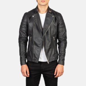 Men's Faisor Black Leather Biker Jacket, Classic Motorcycle Moto Style