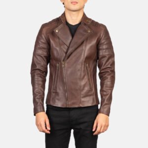 Men's Faisor Brown Leather Biker Jacket, Classic Motorcycle Style