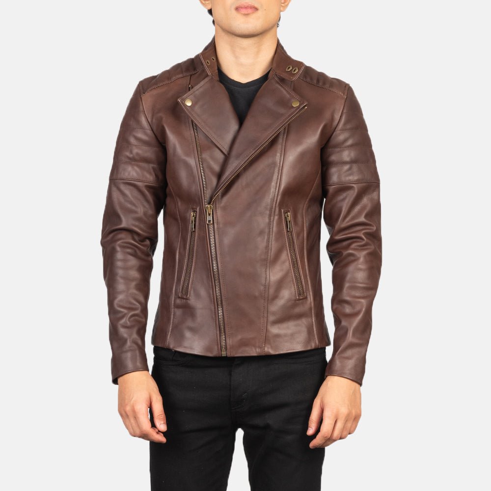 Men’s Faisor Brown Leather Biker Jacket, Classic Motorcycle Style