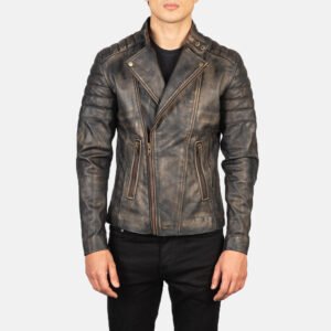 Men's Faisor Distressed Brown Leather Biker Jacket, Vintage Moto Style
