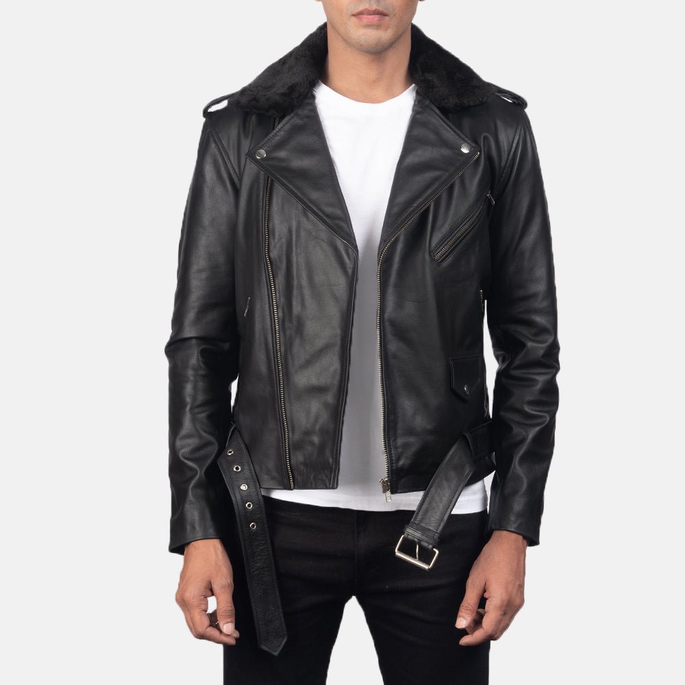 Furton Black Leather Biker Jacket for Men, Classic Motorcycle Jacket, Vintage Moto Rider Coat, Rugged Leather Outerwear - Image 5