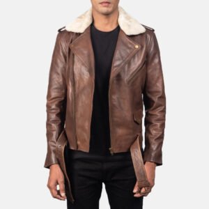 Men's Furton Brown Leather Biker Jacket, Classic Motorcycle Style