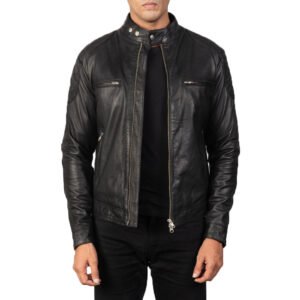 Men's Gatsby Black Leather Biker Jacket, Classic Motorcycle Moto Jacket