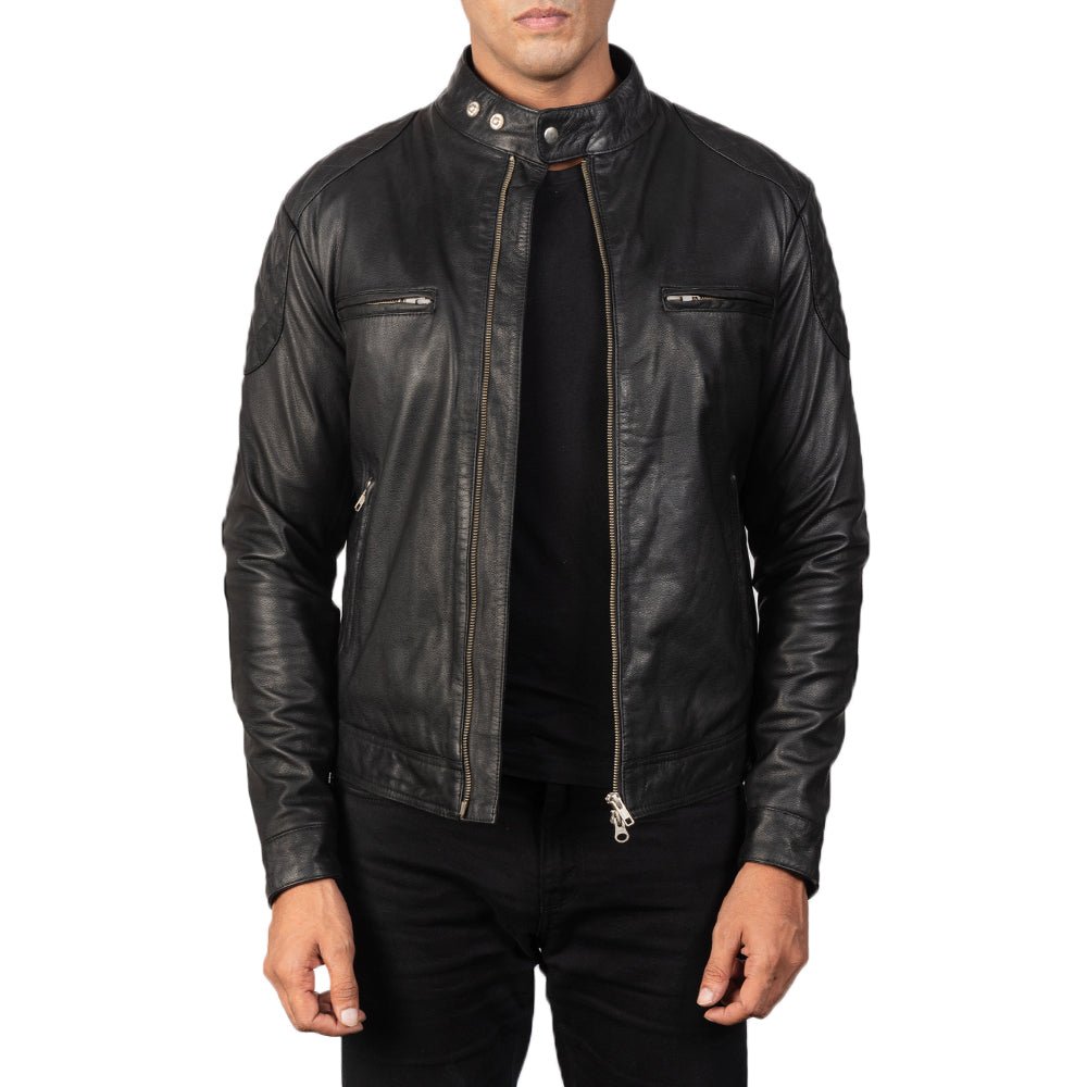 Men's Gatsby Black Leather Biker Jacket, Classic Motorcycle Moto Jacket
