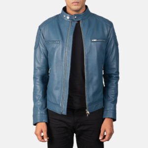 Gatsby Blue Leather Biker Jacket for Men, Classic Motorcycle Jacket, Vintage Moto Rider Coat, Stylish Leather Outerwear