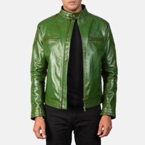 Gatsby Green Leather Biker Jacket for Men, Classic Motorcycle Jacket, Vintage Moto Rider Coat, Stylish Leather Outerwear