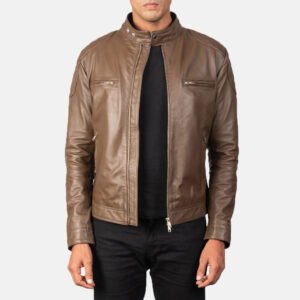 Men's Gatsby Mocha Leather Biker Jacket, Classic Motorcycle Style