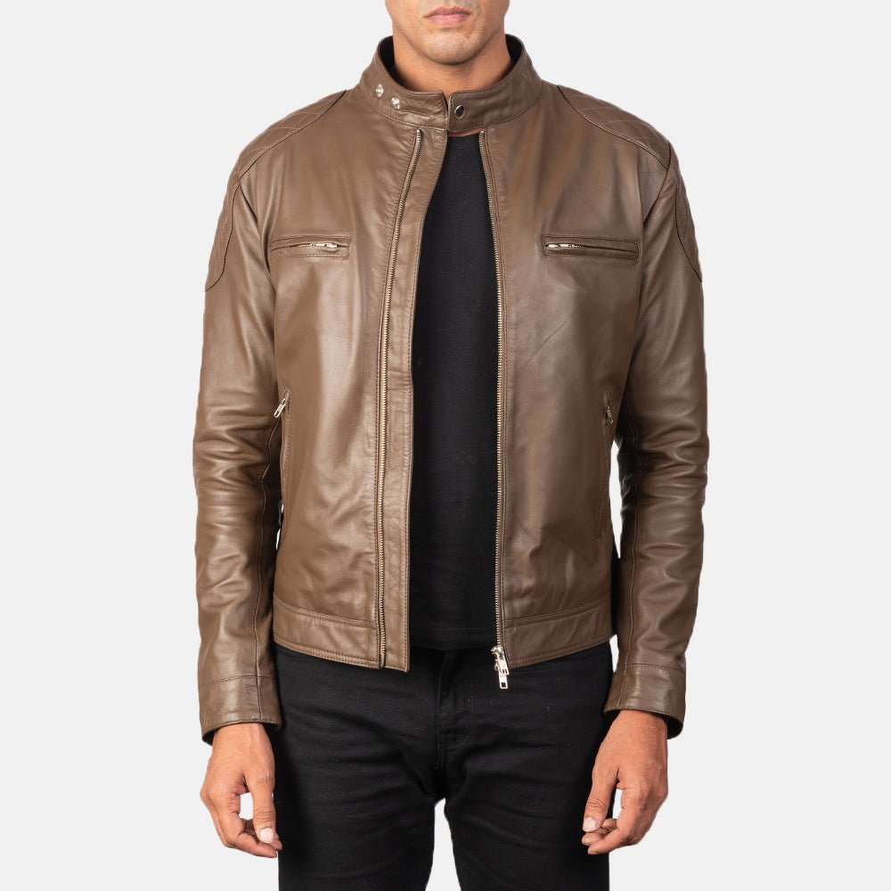 Men’s Gatsby Mocha Leather Biker Jacket, Classic Motorcycle Style