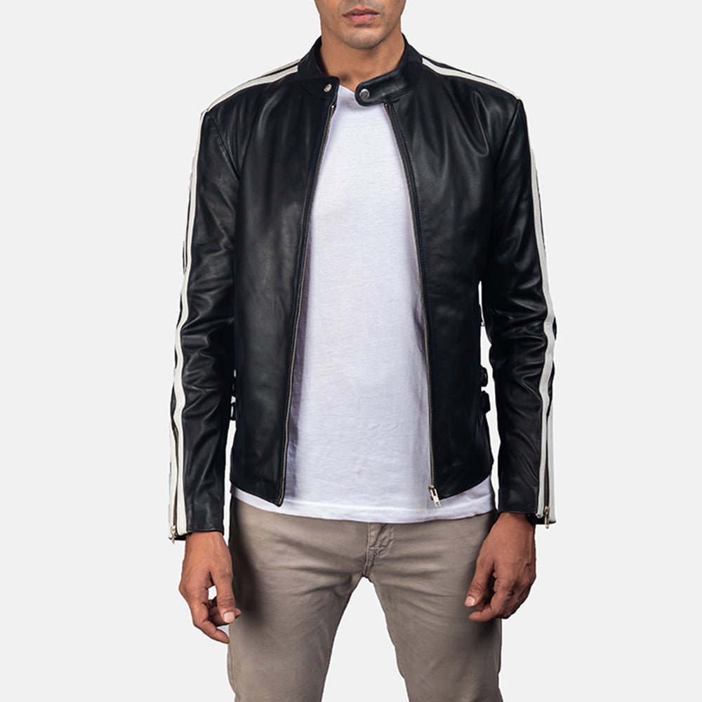 Men’s Hank Black Leather Biker Jacket, Classic Motorcycle Moto Style
