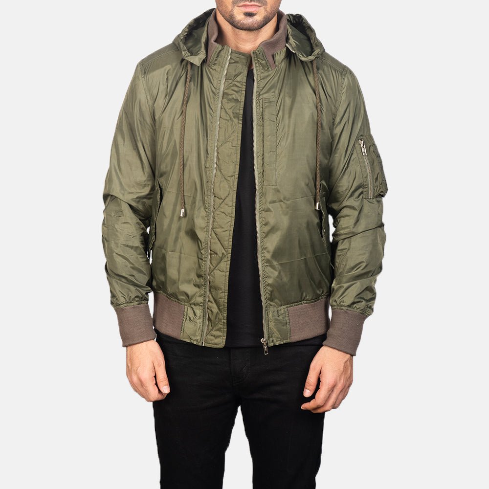 Hanklin MA-1 Green Hooded Bomber Jacket for Men, Military Flight Jacket, Classic Aviator Streetwear Outerwear