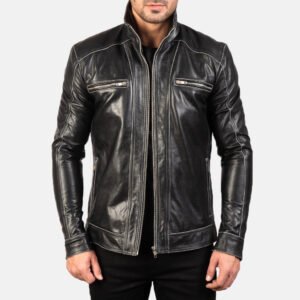 Hudson Black Leather Biker Jacket for Men, Classic Motorcycle Jacket, Vintage Moto Rider Coat, Rugged Leather Outerwear