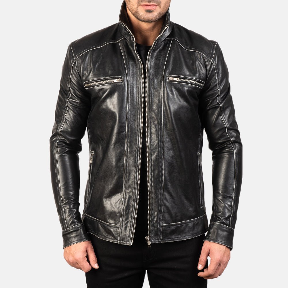 Hudson Black Leather Biker Jacket for Men, Classic Motorcycle Jacket, Vintage Moto Rider Coat, Rugged Leather Outerwear