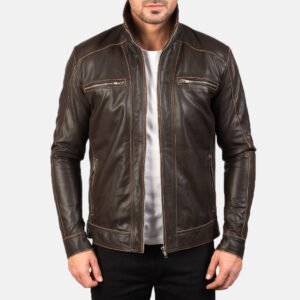 Hudson Brown Leather Biker Jacket for Men, Classic Motorcycle Jacket, Vintage Moto Rider Coat, Rugged Leather Outerwear