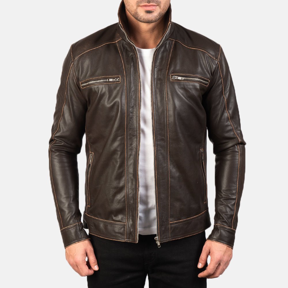 Hudson Brown Leather Biker Jacket for Men, Classic Motorcycle Jacket, Vintage Moto Rider Coat, Rugged Leather Outerwear