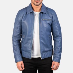 Men's Lavendard Blue Leather Biker Jacket, Stylish Motorcycle Outerwear