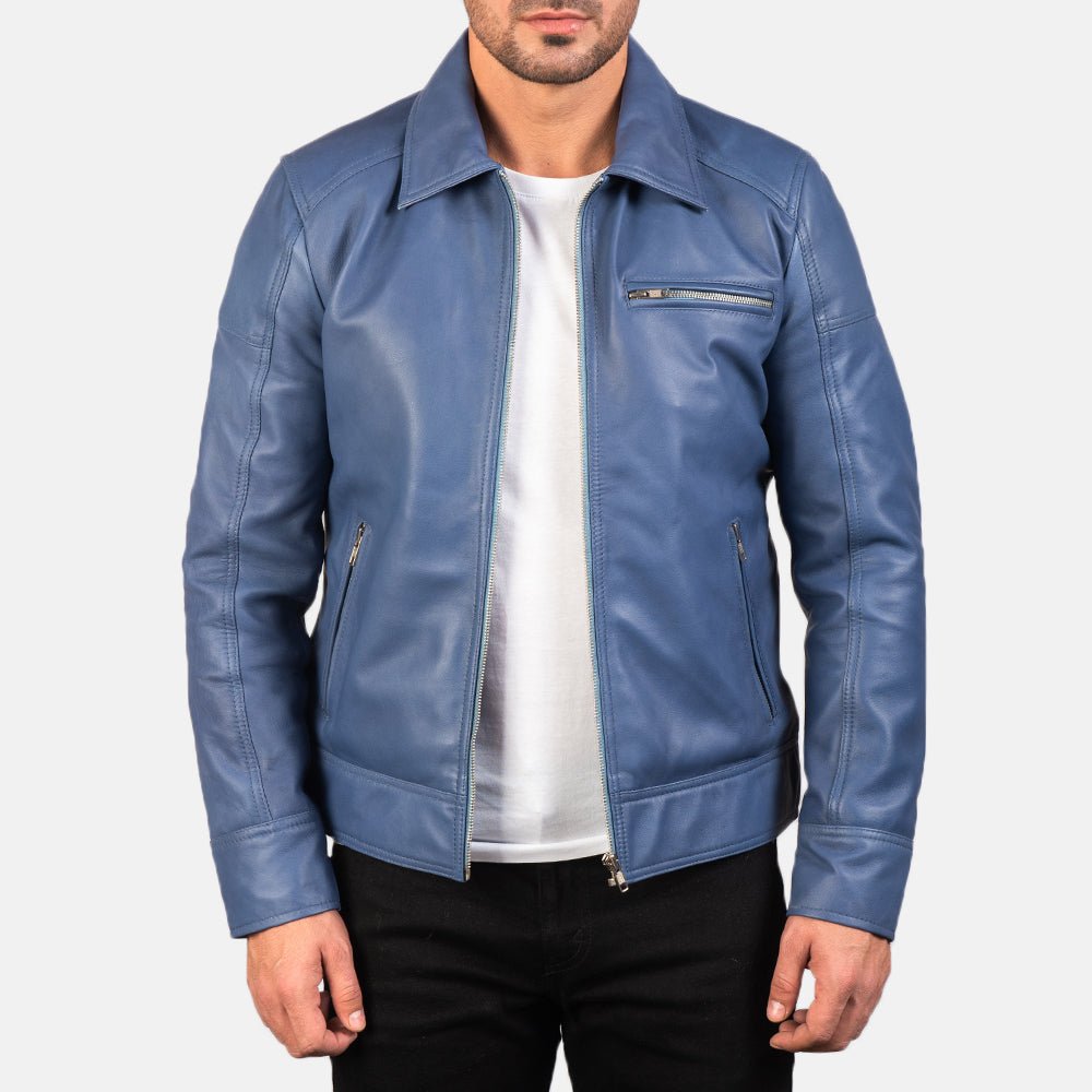 Men’s Lavendard Blue Leather Biker Jacket, Stylish Motorcycle Outerwear