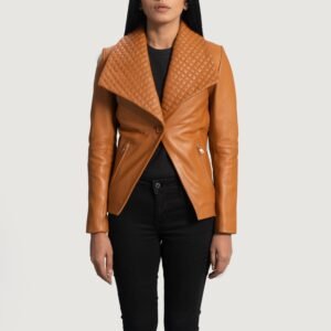 Lee Tan Brown Leather Blazer, Classic Tailored Jacket, Stylish Smart Casual Outerwear