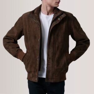 Lester Brown Suede Bomber Jacket for Men, Vintage Suede Flight Jacket, Classic Casual Bomber Coat, Stylish Outerwear